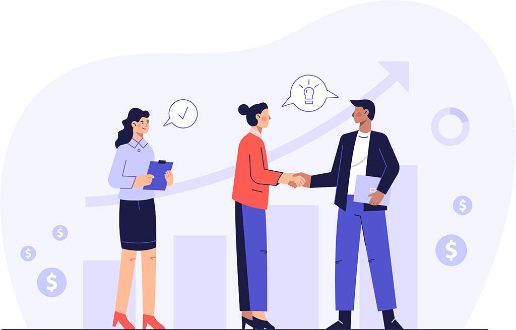 Business People shaking hands with improved Customer experience