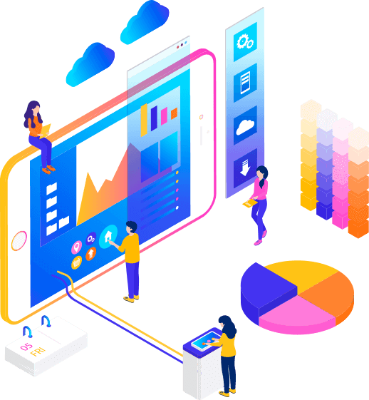 mobile interface with graphs and pie chart